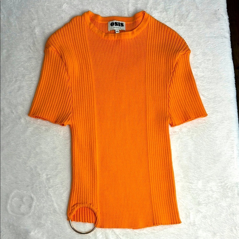 Orange Ribbed Short Sleeve Top - Picture 2 of 4